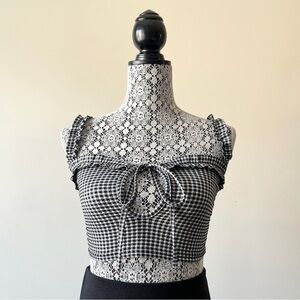 PrettyLittleThing Gingham Printed Frill Strap Cutout Bralette Top Size 4